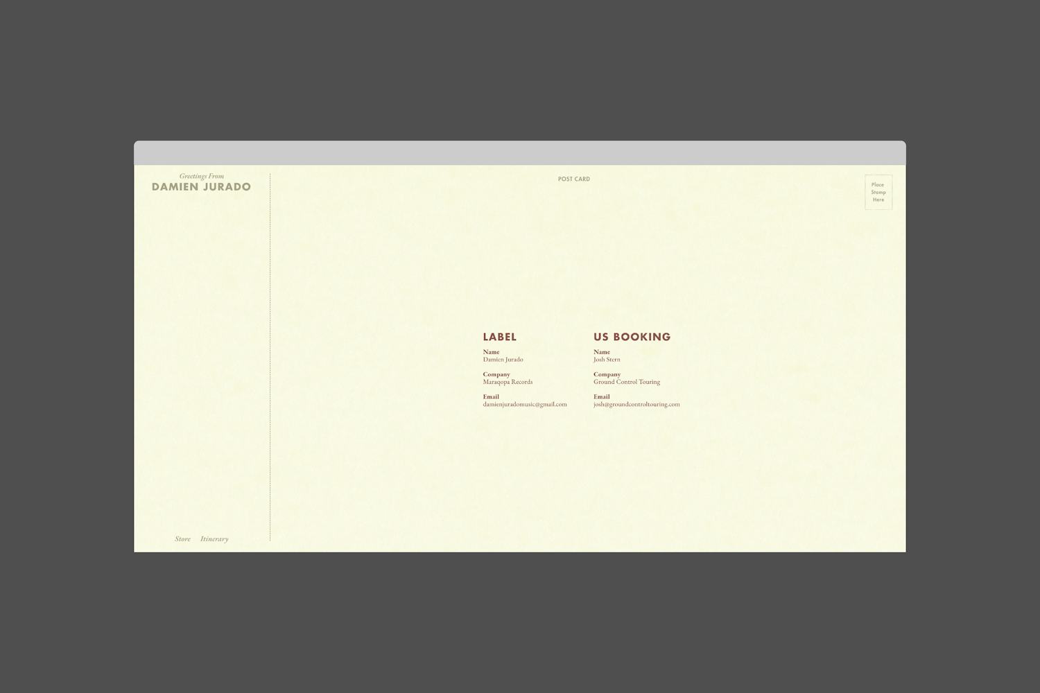 rationale design damien jurado website homepage