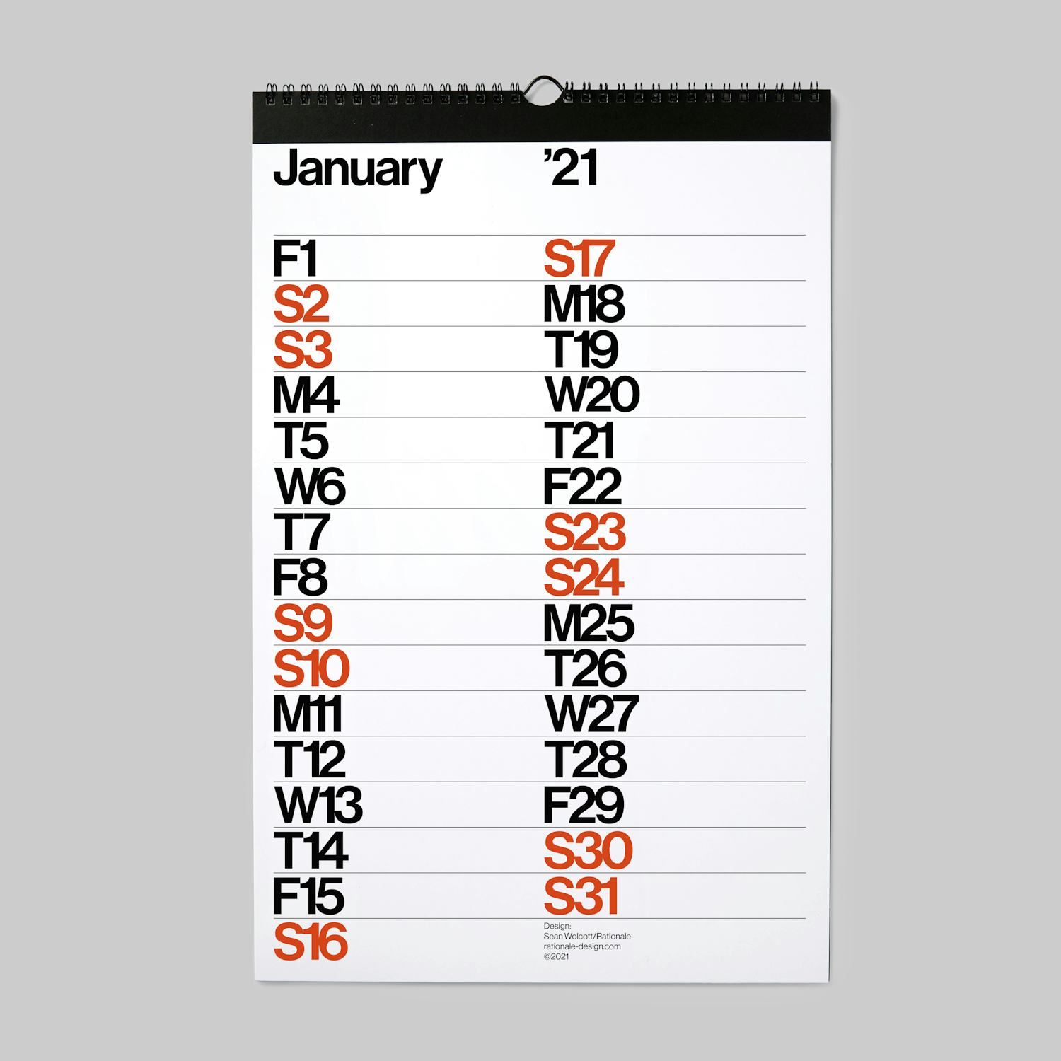 Sans Wall Calendar Rationale 2021 and 2019 wall calendar